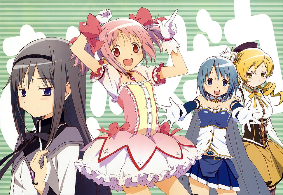 four female anime charaters HD wallpaper